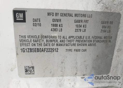 2010 Chevrolet Malibu Ls z USA, uszkodzony, nr VIN 1G1ZB5EB0AF222912